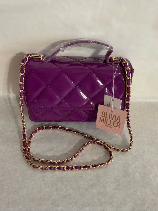 Olivia Miller Handbags - Olivia Miller Glossy Violet Quilted Crossbody with Gold Chain